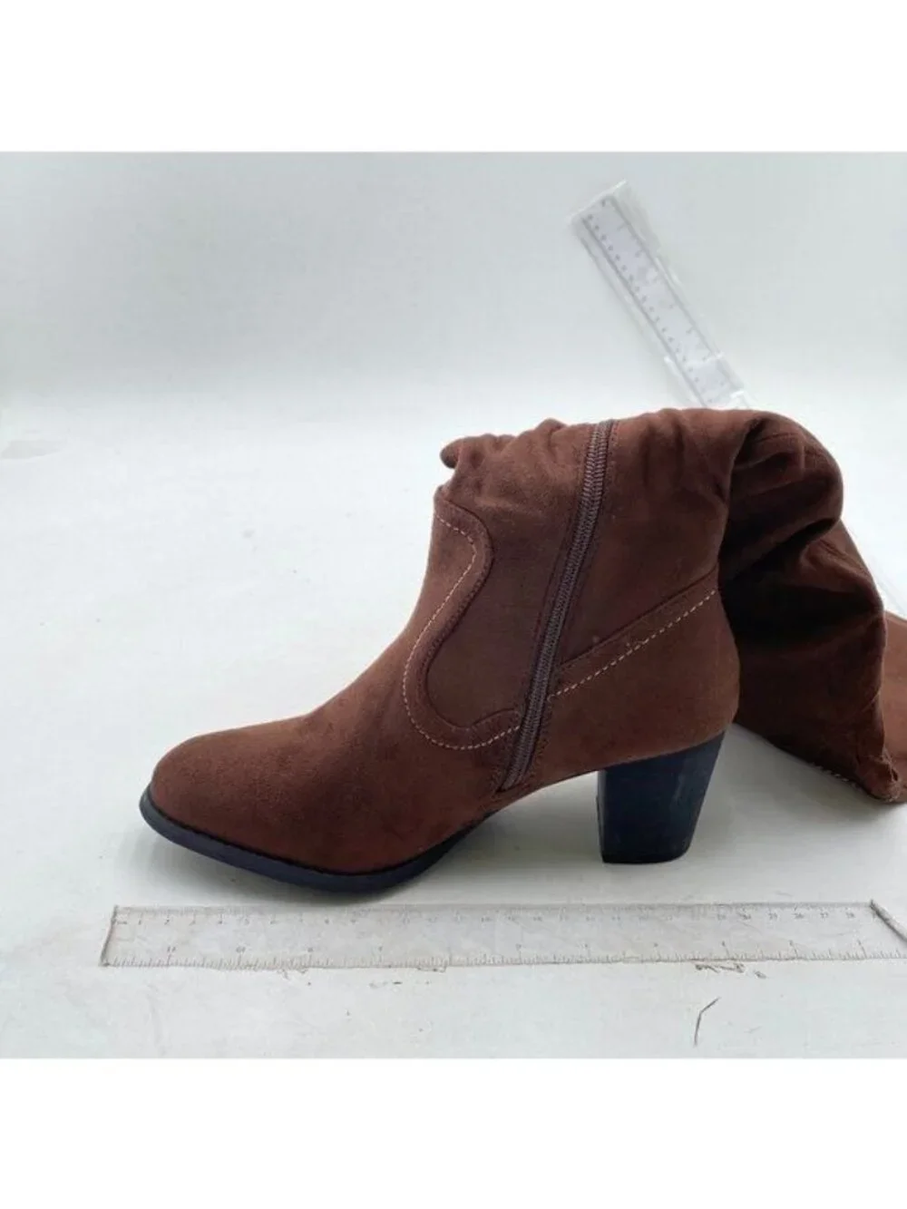 Women's Suede Knee High Boots Pointed Toe Slouch Boots High Heel Chunky Heel